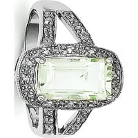 Стерлинг сребърен родий изумруден зелен кварц и диамантен пръстен