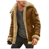Мъжки зимен фланелен палто плюс размер -fur 'яка на лапета с дълъг ръкав подплатено кожено яке винтидж стил сгъстяващо палто овча кожа кашмир якета зимно палто