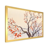 Пъпки и червени цветя на пролетта цъфтящо дърво рамка живопис платно изкуство печат