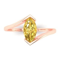 2. CT Brilliant Marquise Cut Natural Citrine 14K Yellow Gold Politaire Ring SZ 5.25