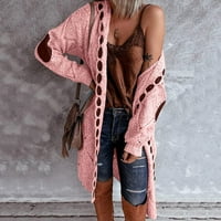 SNGXGN KNITED CARDIGAN пуловер за жени Crewneck Cardigan пуловер Женски жилетки, розов, размер L