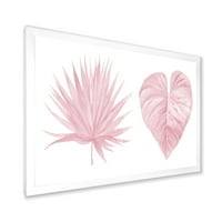Дизайнарт 'тропически розови акварелни листа на бял фон' изтъркан шик рамкиран Арт Принт