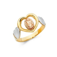 Lady Guadalupe Heart Ring 14K Жълта бяла роза Голд Богородица Любовна лента Фантазия Три Цвят размер 6