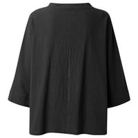 Дамски върхове Небрежни разхлабени модни модни модни отпечатани V-врат три четвърт ръкав тениска блуза свободни върхове в продажба