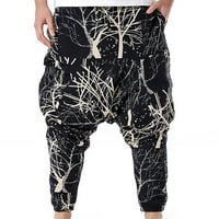 Uorcsa New Yoga Floral Printed Outdoor Fashion Lace Up Mens Pants Purple