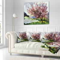 Дизайнарт дърво с пролетни цветя - възглавница за хвърляне на цветя-18х18