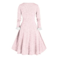 Одеерби коледни рокли за жени мода Плътен Дълъг ръкав извън рамото яка ретро рокля розово