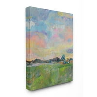 Ступел индустрии Пролет ливада небе с поле къща пастелни живопис платно стена арт дизайн от Жанет Вертентес, 30 40