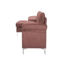 Кадифе секционен диван, Аукфа хол секционен диван диван, модерен Г-образен секционен диван с метални крака, с Лява страна шезлонг диван за хол, розов