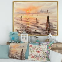 Дизайнарт 'панорама на Венеция Лагуна Бийч по залез' морска и крайбрежна рамка платно за стена арт принт