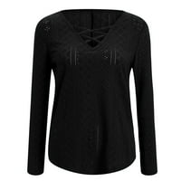 Фабиурт ризи за жени Дамски дълъг ръкав Мода тениска върхове хлабав плетене пуловер блуза, черно