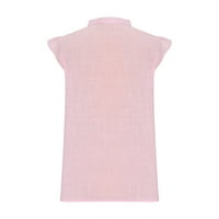 Yyeselk летни дамски памучни ленени ризи свободни прилепнали ръкави за ръкави с ръкавини нагоре-образни туники върхове модни лек чист цвят уютни блузи розови s