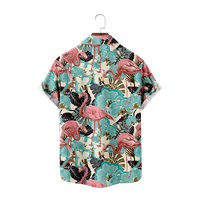 Мъжки детски бутон нагоре фламинго ризи с къс ръкав тропически удобни тийнейджъри екипаж боулинг ризи за мъже жени