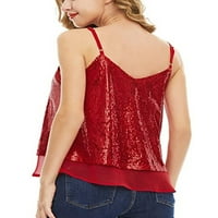 Nokiwiqis Women Sequin Tops Glitter Party Strappy Tank Top Sparkle Cami без ръкави с лъскав камизол
