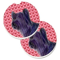 Carolines Treasures SS4463CARC Skyer Terrier Hearts Love and Valentines Day Portrait Set of Cup Holder Car Coasters