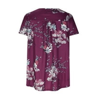 Върхове за жени ежедневни пролетни ризи за жени облечени ежедневни жени скриват корема флорална тениска с къс ръкав празник свободна горна туника женски върхове с