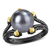 Миабела мъжки бял Сладководен перла черен родий покритие сребро Сплит-джолан пръстен