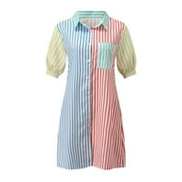 Тениски за жени жени ежедневни късо ръкав бутон от предния джоб дизайн на цветна рокля риза риза рокля