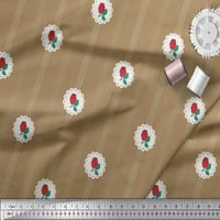 Soimoi памучна фланелка тъкан ивица, листа и розова флорална тъкан от печат край двора