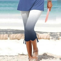 Къси панталони за жени ежедневни летни градиенти отпечатани еластични талии от еластична талия Slim Fit Sport Yoga Pants Изрязани плажни панталони