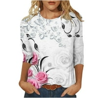 Есен клирънс дама Топ Жените мода трайни отпечатани хлабав тениска ръкави блуза кръг врата ежедневни върхове