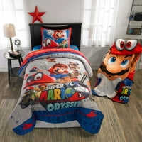 Супер Марио Одисей копринено меко плюшено одеяло, 40х50, Гейминг легла, червено и синьо, Нинтендо