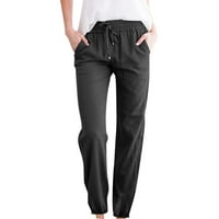 Панталони Edvintorg за жени плюс размер жена твърд цвят памук и бельо еластична талия дълги прави панталони на хлабина