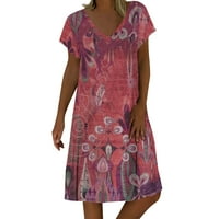 Летни рокли за жени Дамски ежедневни печатни жилетка къса рокля хлабав Плаж пола дамска рокля Червено 3ХЛ