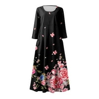 Рокли за жени клирънс лятна рокля ежедневни печатни удобни Мода Ръкав джоб Черен ХХХХЛ