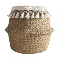 Summark Tassel изтъкана морска трева кошница за декорация за декорация за пералня за пералня за пикник