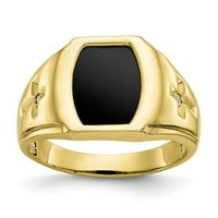 10к жълт златен пръстен пръстен Мъжки диамант кръг черен, размер 8