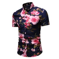 Мъжки лятен нов стил Хавайски отпечатана риза с къси ръкави модна блуза отгоре червен m