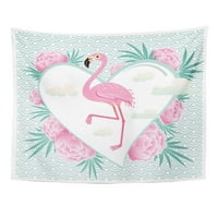 Зелена птица розово фламинго готин плосък екзотичен флорален цвете джунгла листо стена изкуство висящ гоблен декор за дома за хол спалня общежитие