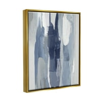 Ступел индустрии слоеве от синьо и бяло абстрактни движения метални златни рамки плаващо платно стена изкуство, 24х30
