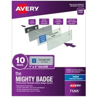 Могъщата значка от Avery Professional System на значките за многократно възобновяване, сребро, 1 3 ID значки, трайни, тагове за многократна употреба, вложки за мастиленоструйни принтери