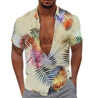 Мъжки ризи Небрежни разхлабени ревера кокосово дърво печат с къс ръкав бутон в стил флорален плаж летни хавайски ризи за мъже