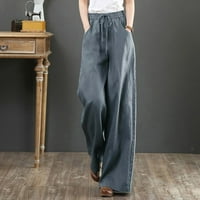 Caicj Cargo Pants Женски винтидж кариран ежедневни джобни панталони с еластична талия на талията, S сиво, s