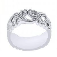 Бял естествен диамантен сватбена лента пръстен в 10k бяло злато
