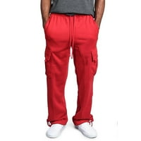Мъже панталони Продажби за продажби Мъжки еластична талия на талията Плътни цветни джобни панталони свободни движение червено