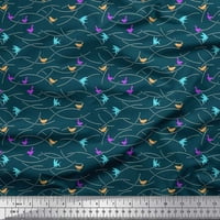Soimoi Satin Silk Fabric Bird Artistic Print Fabric край двора