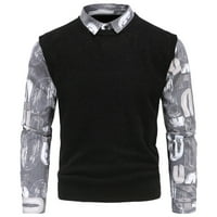 Kpoplk Slim Fit Crewneck пуловери за мъже оребрени плетени тънки приспособления с дълъг ръкав отгоре сив, xxl