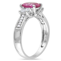 1-Каратов Т. Г. В. създаден розово-бял сапфир и диамант-акцент 10кт Бяло Злато 3-каменен пръстен