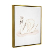 Ступел индустрии елегантен лебед принцеса носенето корона Тиара розови бижута графично изкуство металик злато плаваща рамка платно печат стена изкуство, дизайн от Студио р