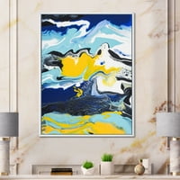Дизайнарт 'абстрактна мраморна композиция в синьо и жълто' модерна рамка платно за стена арт принт