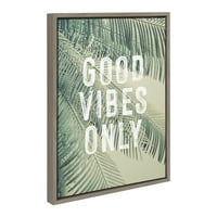 Кейт и Лоръл Силви Реколта тропически палми добри вибрации само рамкирани платно стена изкуство от творческия куп студио, сиво, Плаж-вдъхновени изкуство за стена