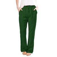 Tking Fashion Fashion Summer Plus Size Linen Pants Небрежно разхлабена еластична талия удобни панталони с джобове тъмно зелено 5xl