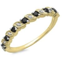 Колекция DazzlingRock 0. Карат 14K черно -бял диамант Сватбена сватба Millgrain Stackable Band, жълто злато, размер 6.5