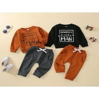 Бебета бебета момчета есенни тоалети баба S Little Man Letter Print Long Loweve Sweatshirt Tops + Long Pants Set