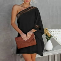 Tking fashion дамски летни ежедневни сладки солидни разхлабени тениски рокля ръкав едно рамо мини рокли черни 2xl