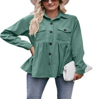Жени Corduroy с дълъг ръкав бутон надолу с яке с яке с риза с джобове